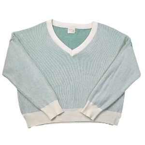 Dreamers By Debut Ribbed V-Neck‎ Sweater Mint MEDIUM Cozy Preppy Everyday Knit